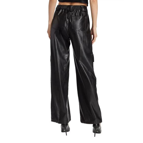 NWT JONATHAN SIMKHAI SOFIA LUXE VEGAN BLACK LEATHER CARGO PANTS SZ 12 SAKS $545 - Picture 4 of 5
